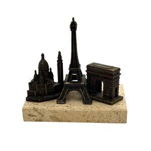 Paris Souvenir Eiffel Tower Figurine Marble Base Arc de Triomphe Le Sacre Coeur